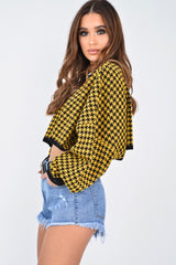 Mustard Hounds Tooth Cropped Batwing Jumper - Lizy-Crop Jumper