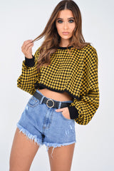 Mustard Hounds Tooth Cropped Batwing Jumper - Lizy-Crop Jumper
