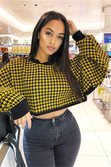 Mustard Hounds Tooth Cropped Batwing Jumper - Lizy-Crop Jumper