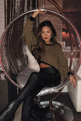 Mustard Hounds Tooth Cropped Batwing Jumper - Lizy-Crop Jumper
