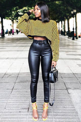 Mustard Hounds Tooth Cropped Batwing Jumper - Lizy-Crop Jumper