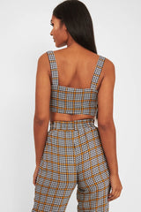 Mustard Houndstooth Crop Top Cuffed Trousers Co-Ord - Kila-Co-ords