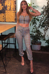 Mustard Houndstooth Crop Top Cuffed Trousers Co-Ord - Kila-Co-ords