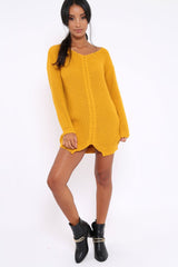 Mustard Jumper Dress with Twist Knit Detail - Antonia-Dresses