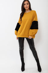Mustard Jumper with Fur Sleeves - Stephanie-Jumper