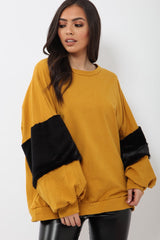 Mustard Jumper with Fur Sleeves - Stephanie-Jumper