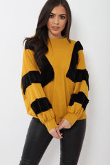 Mustard Jumper with Fur on Front and Sleeves - Mercedes-Jumper