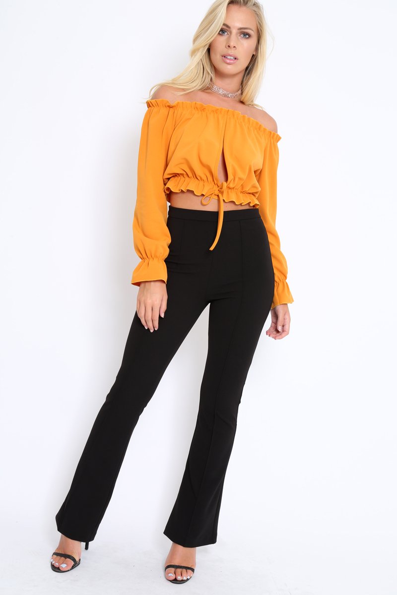 Mustard Key Hole Bust Crop Top - Caitie-Crop Tops