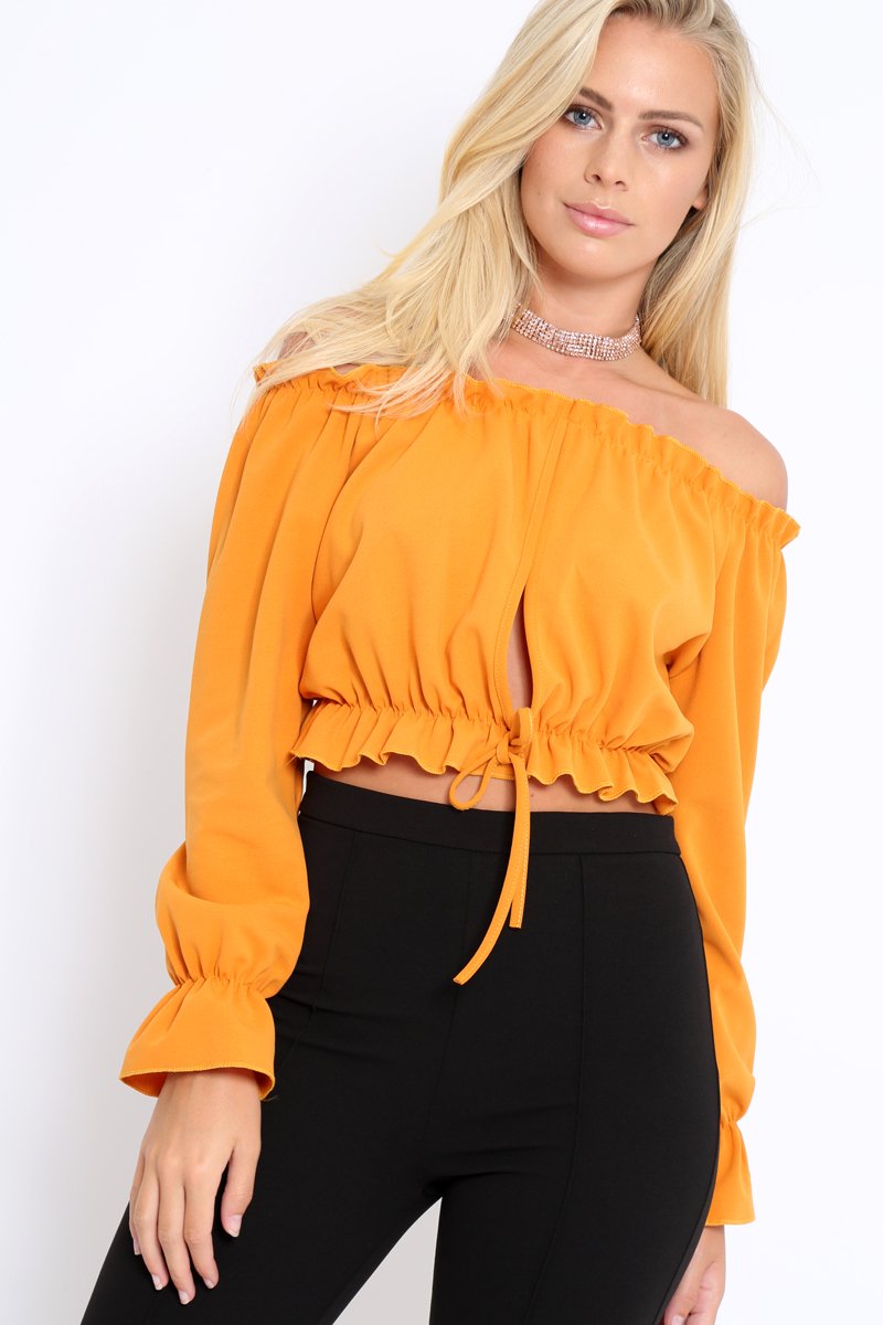 Mustard Key Hole Bust Crop Top - Caitie-Crop Tops