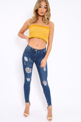 Mustard Knit Frill Bandeau Crop Top - Poppy-Crop Tops