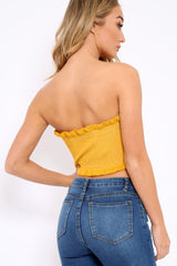 Mustard Knit Frill Bandeau Crop Top - Poppy-Crop Tops
