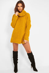 Mustard Knitted Borg Oversized Roll Neck Jumper - Ebbie-Jumper