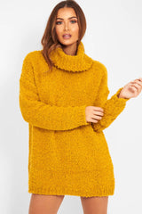 Mustard Knitted Borg Oversized Roll Neck Jumper - Ebbie-Jumper