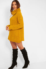 Mustard Knitted Borg Oversized Roll Neck Jumper - Ebbie-Jumper