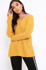 Mustard Knitted Jumper with Bow Back - Oliviah-Jumper