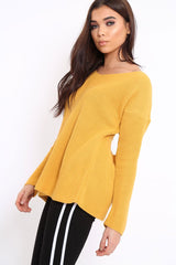 Mustard Knitted Jumper with Bow Back - Oliviah-Jumper