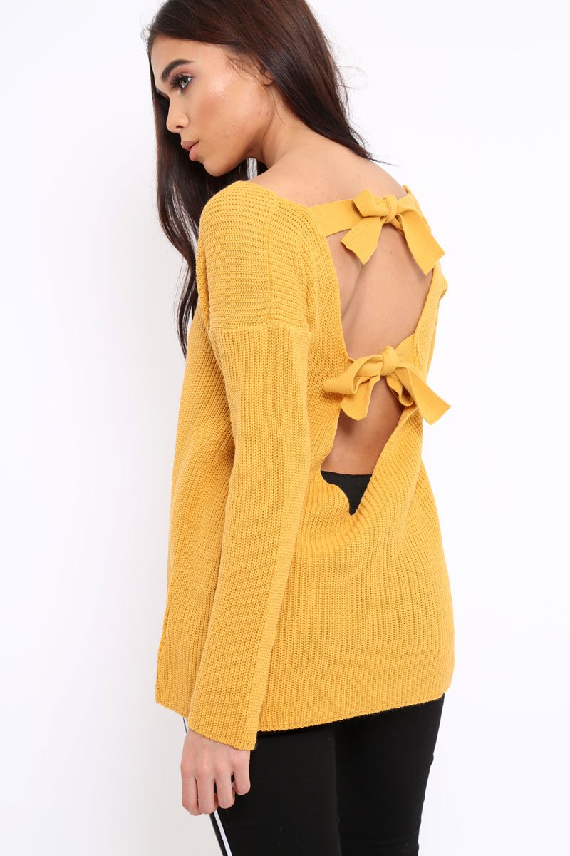 Mustard Knitted Jumper with Bow Back - Oliviah-Jumper