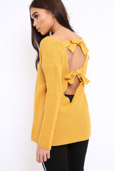 Mustard Knitted Jumper with Bow Back - Oliviah-Jumper