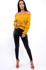 Mustard Knitted Ruffle Jumper with Elasticated hems - Eve-Jumper