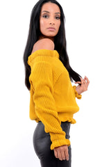 Mustard Knitted Ruffle Jumper with Elasticated hems - Eve-Jumper