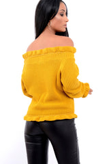 Mustard Knitted Ruffle Jumper with Elasticated hems - Eve-Jumper