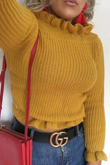 Mustard Knitted Ruffle Jumper with Elasticated hems - Eve-Jumper