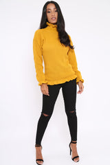 Mustard Knitted Ruffle Jumper with Elasticated hems - Kayleigh-Jumper