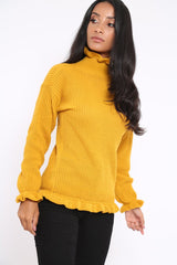 Mustard Knitted Ruffle Jumper with Elasticated hems - Kayleigh-Jumper