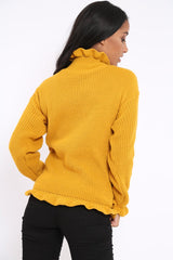 Mustard Knitted Ruffle Jumper with Elasticated hems - Kayleigh-Jumper