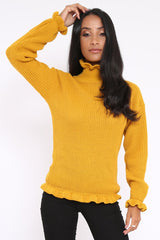 Mustard Knitted Ruffle Jumper with Elasticated hems - Kayleigh-Jumper