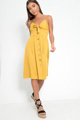 Mustard Knot Front Button Dress - Kadia-Dresses