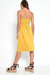 Mustard Knot Front Button Dress - Kadia-Dresses