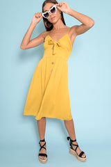 Mustard Knot Front Button Dress - Kadia-Dresses