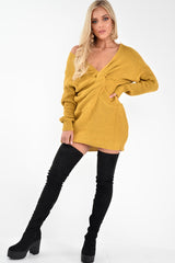 Mustard Knot Front Jumper Dress - Hydee-Dresses