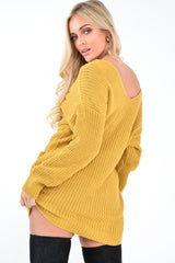 Mustard Knot Front Jumper Dress - Hydee-Dresses