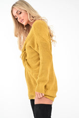 Mustard Knot Front Jumper Dress - Hydee-Dresses