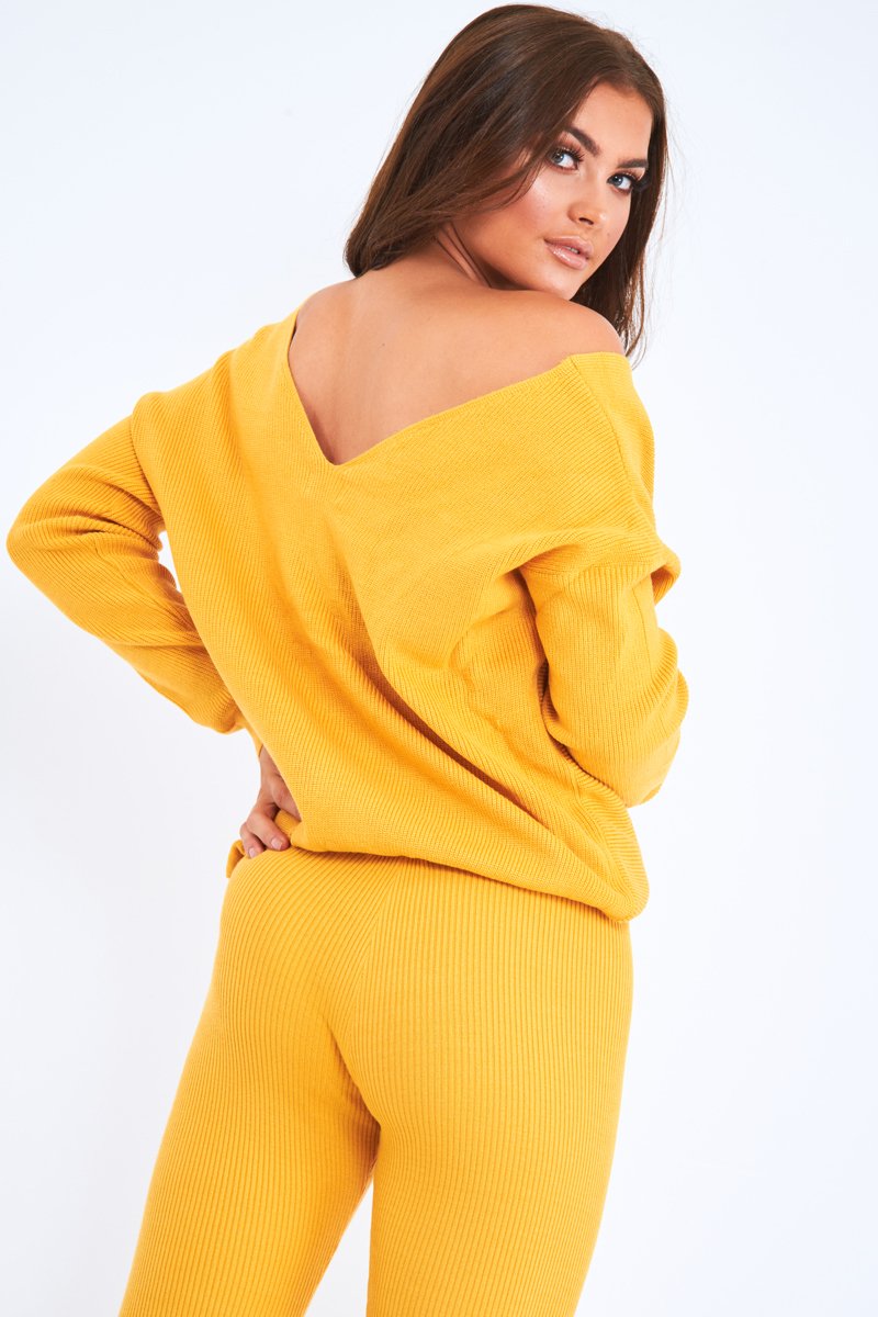 Mustard Knot Front Knit Loungewear Set - Lorelei-Loungewear