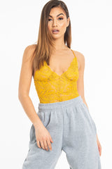 Mustard Lace Cross Back Bodysuit - Brogan-Bodysuits