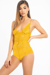 Mustard Lace Cross Back Bodysuit - Brogan-Bodysuits