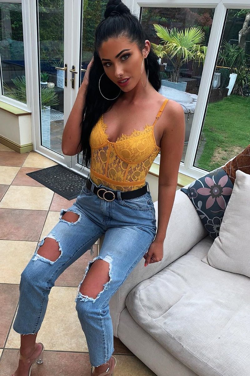 Mustard Lace Flower Bodysuit - Faylen-Bodysuits