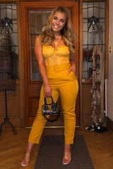 Mustard Lace Flower Bodysuit - Faylen-Bodysuits