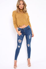 Mustard Lace up Jumper - Deena-Jumper