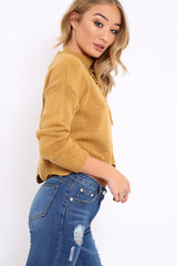 Mustard Lace up Jumper - Deena-Jumper