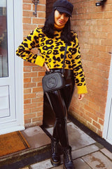 Mustard Leopard Crop Roll Neck Jumper - Halley-Jumper