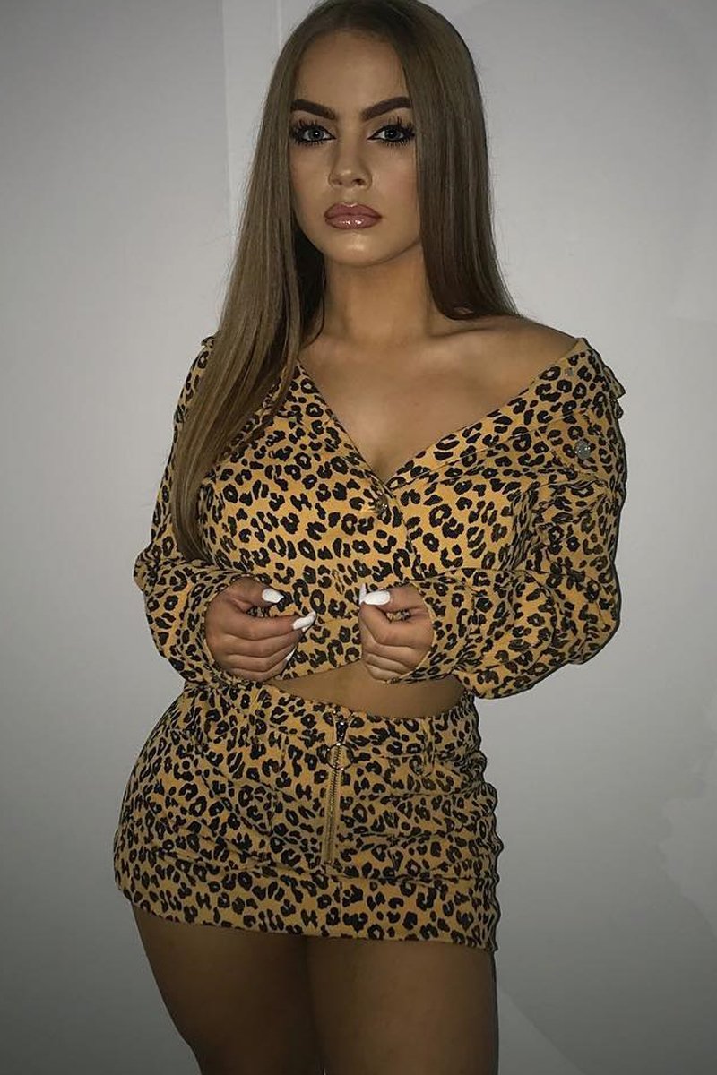 Mustard Leopard Crop Trucker Jacket And Skirt Co-ord - Adalay-Co-ords