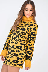 Mustard Leopard Roll Neck Jumper - Deona-Jumper