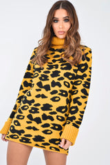 Mustard Leopard Roll Neck Jumper - Deona-Jumper