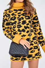 Mustard Leopard Roll Neck Jumper - Deona-Jumper