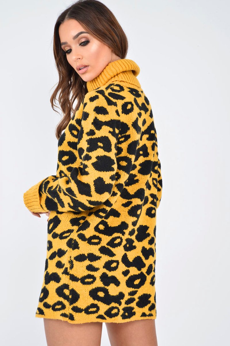 Mustard Leopard Roll Neck Jumper - Deona-Jumper