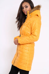 Mustard Longline Puffer Jacket - Alexandra-Coats